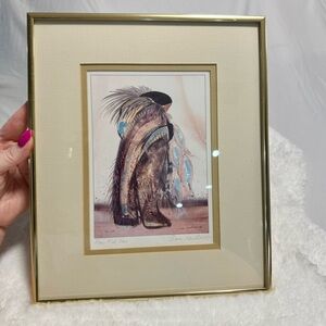 Four Fish Now by Anna Hawthorne Signed Framed Native American Indian 80s VTG Art